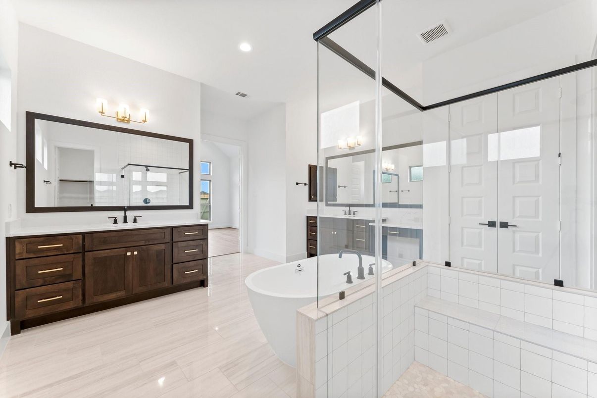 Bathroom, Dual Sink Vanities, Free Standing Baths, Glass Shower, Interior, Recessed Lighting