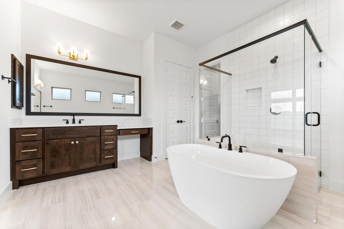 Bathroom, Dual Sink Vanities, Free Standing Baths, Glass Shower, Interior