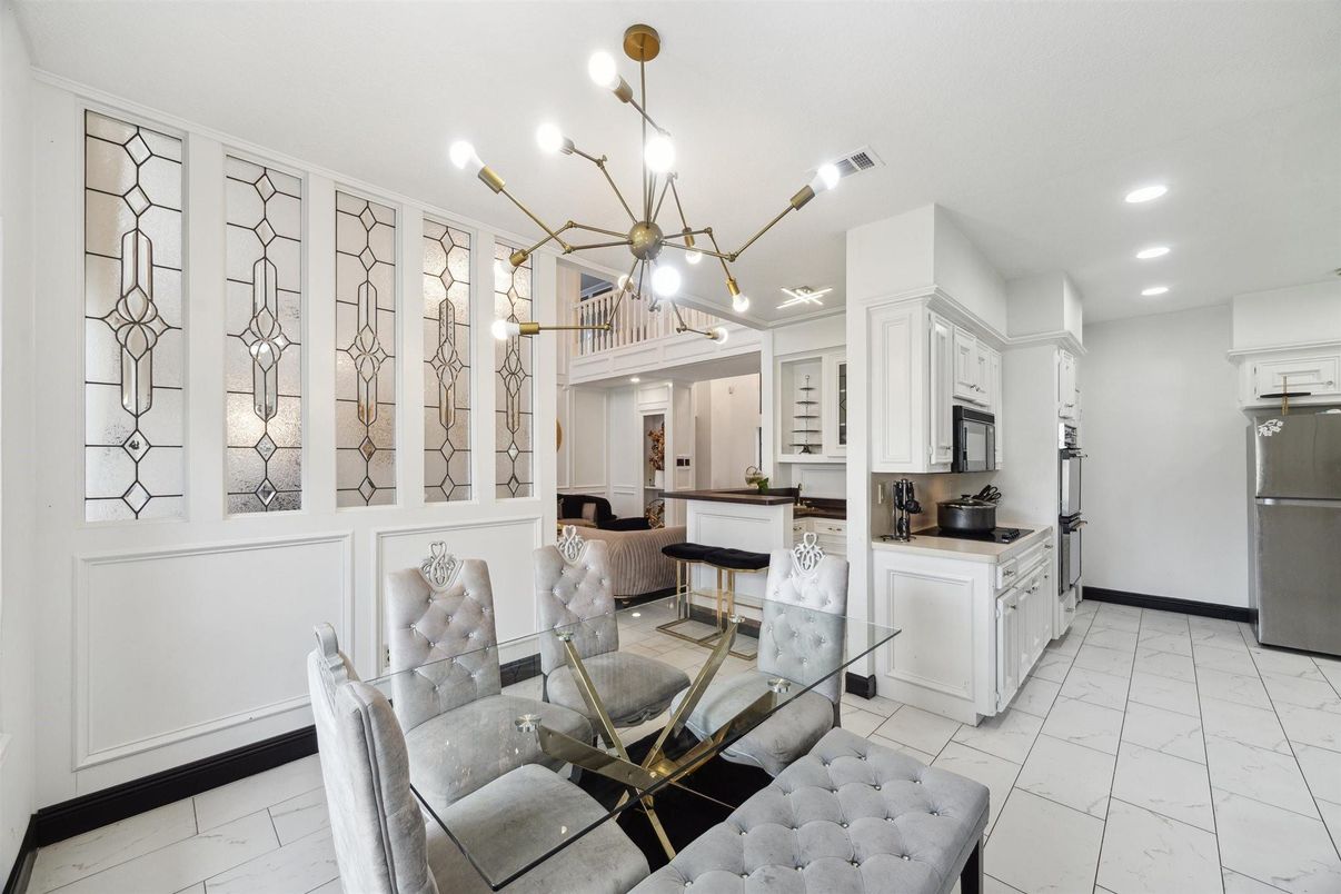 Interior, Kitchen, Marble, Pendant Lights, Recessed Lighting, Stainless Steel Appliances