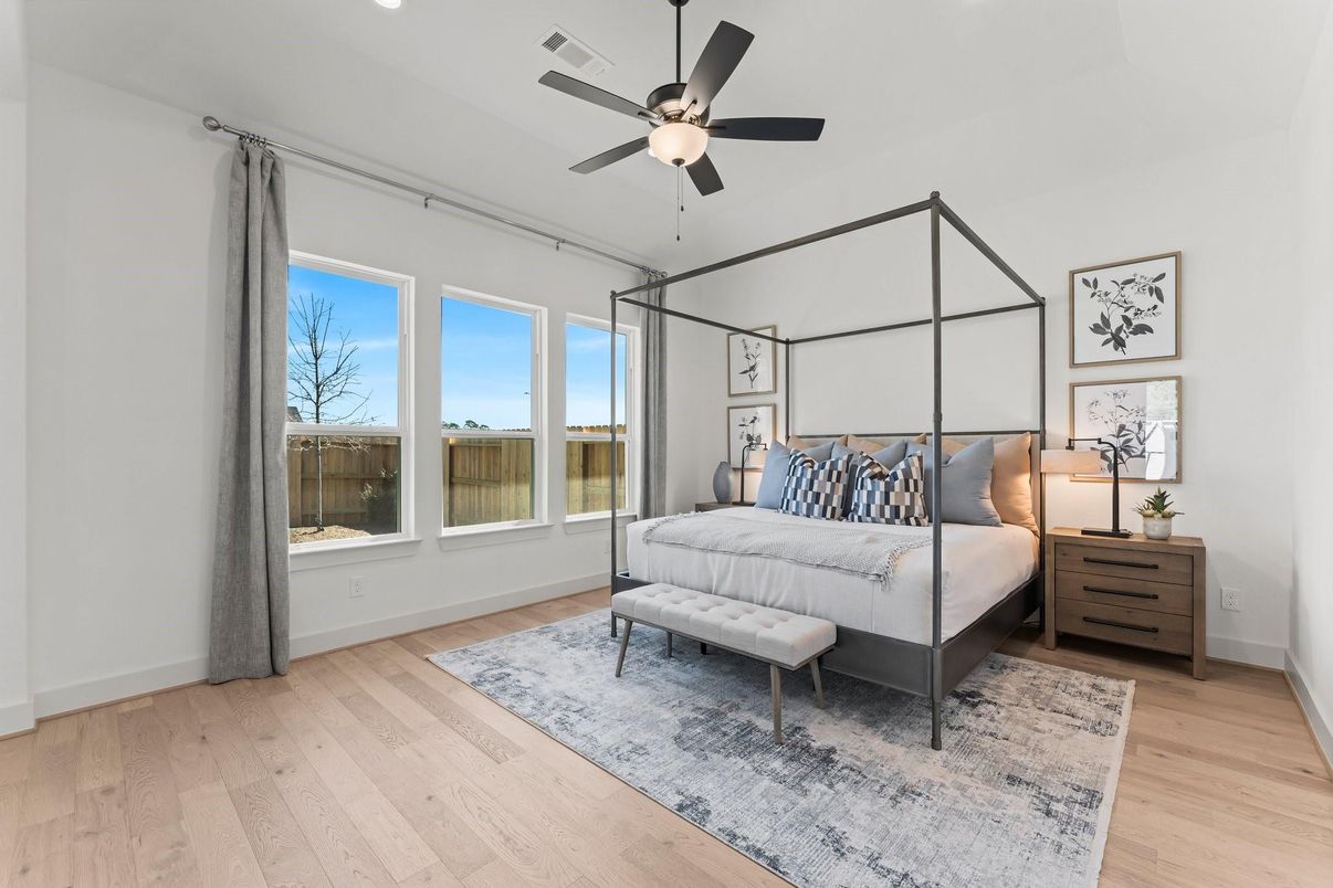 Bedroom, Interior, Recessed Lighting, Wood Texture Flooring