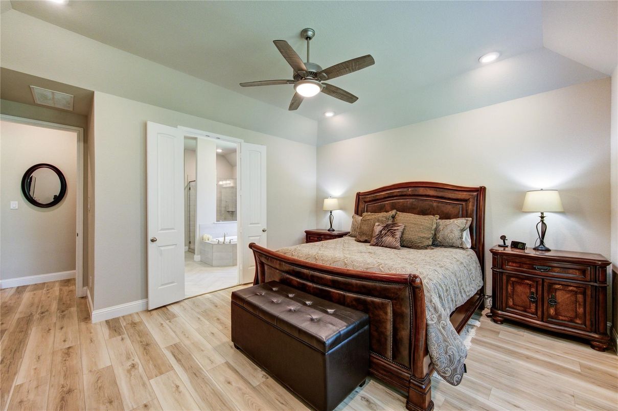 Bedroom, Interior, Recessed Lighting, Wood Texture Flooring
