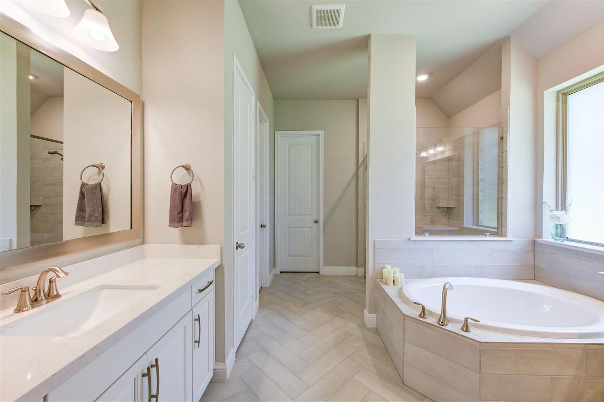 Bathroom, Dual Sink Vanities, Glass Shower, Interior, Recessed Lighting