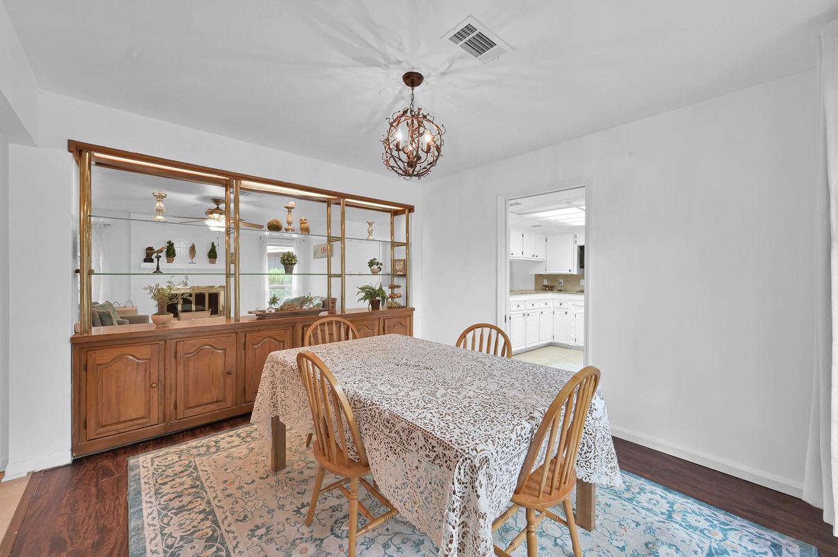 Dining room, Interior, Pendant Lights, Wood Texture Flooring