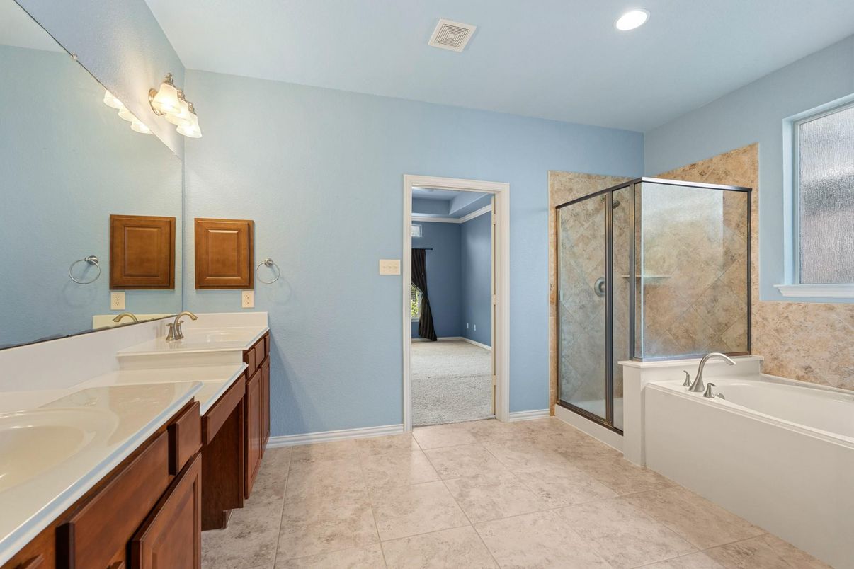 Bathroom, Dual Sink Vanities, Glass Shower, Interior, Recessed Lighting