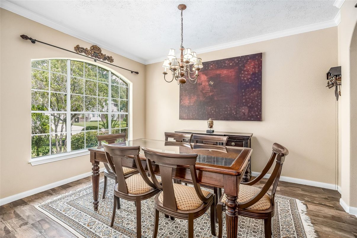 Chandelier, Dining room, Interior, Wood Texture Flooring