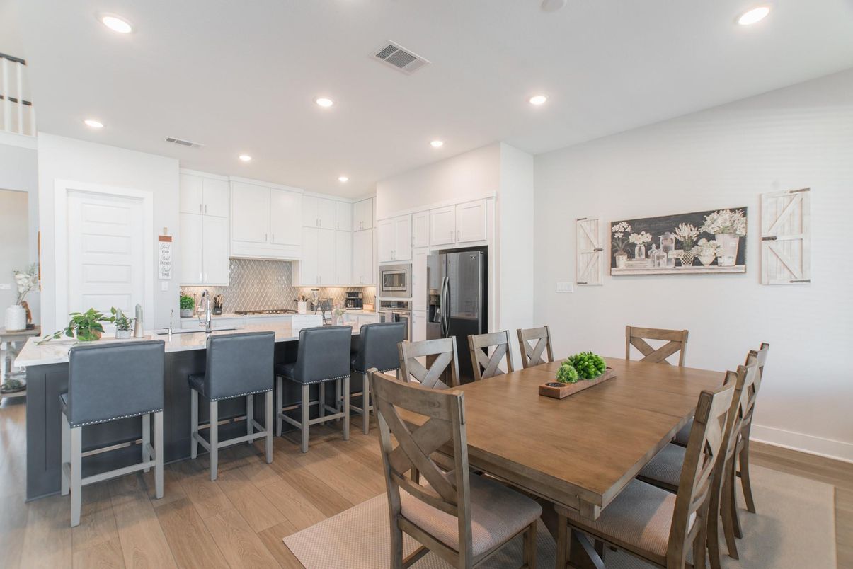 Dining room, Interior, Kitchen, Recessed Lighting, Wood Texture Flooring