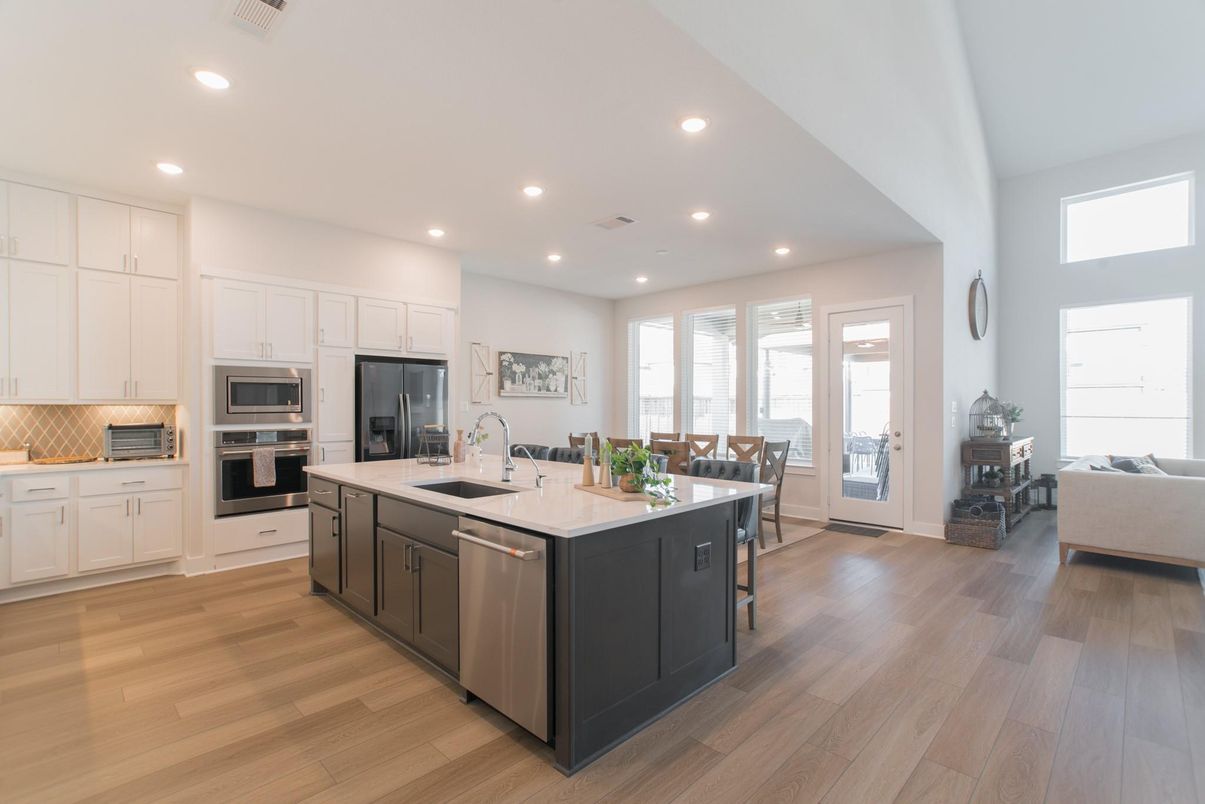 Dining room, Interior, Kitchen, Recessed Lighting, Stainless Steel Appliances, Wood Texture Flooring