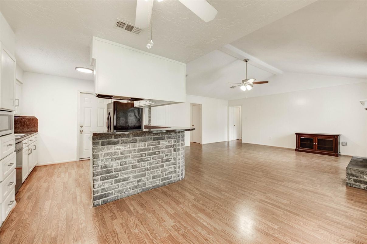 Interior, Kitchen, Recessed Lighting, Wood Texture Flooring