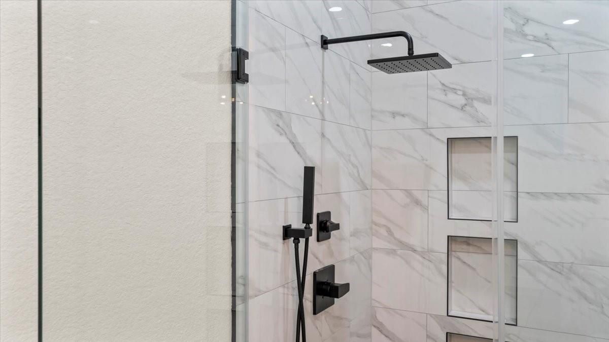 Bathroom, Glass Shower, Interior, Marble Walls