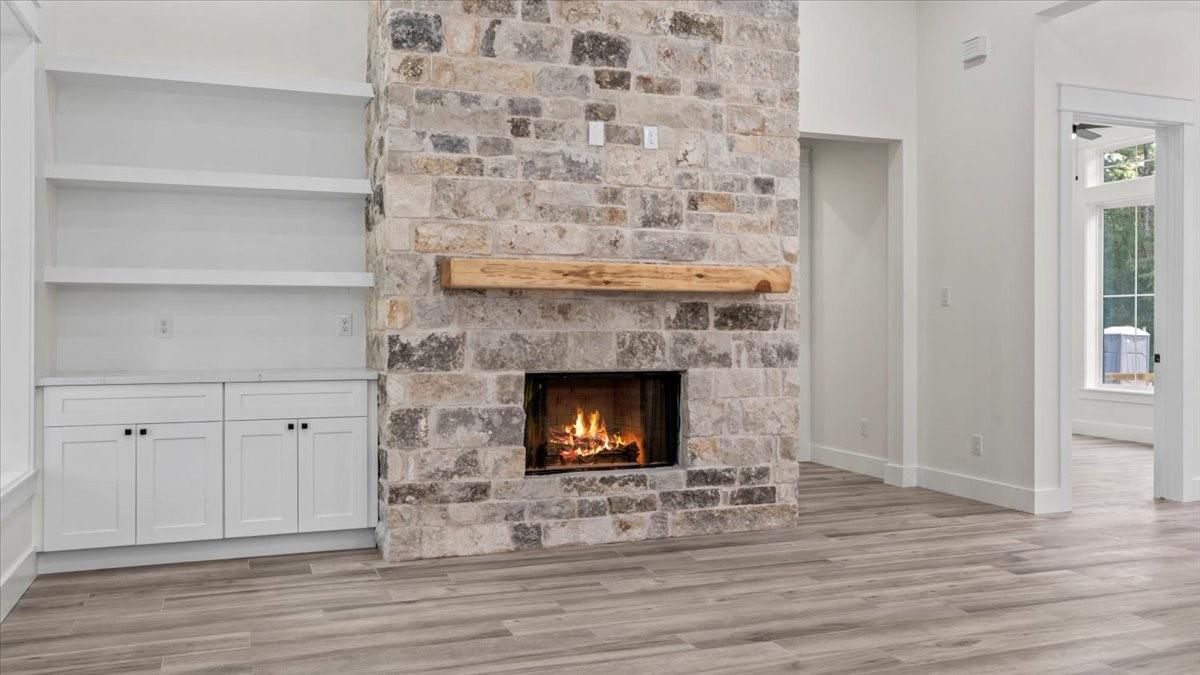 Fireplace, Interior, Stone Walls, Wood Texture Flooring