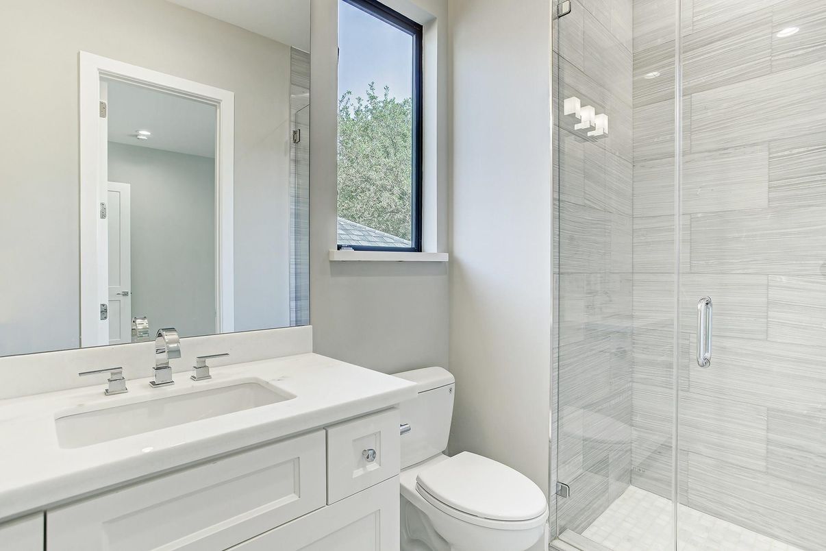 Bathroom, Glass Shower, Interior, Recessed Lighting