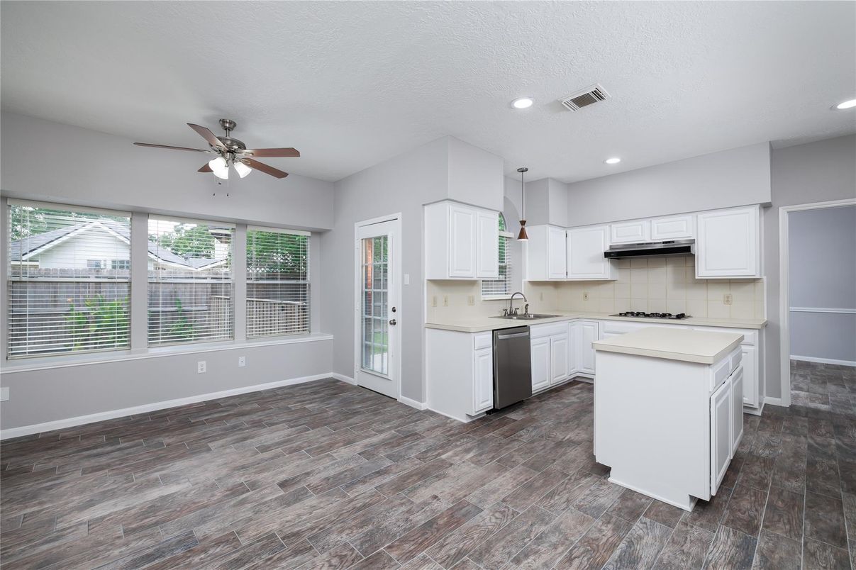 Interior, Kitchen, Recessed Lighting, Wood Texture Flooring