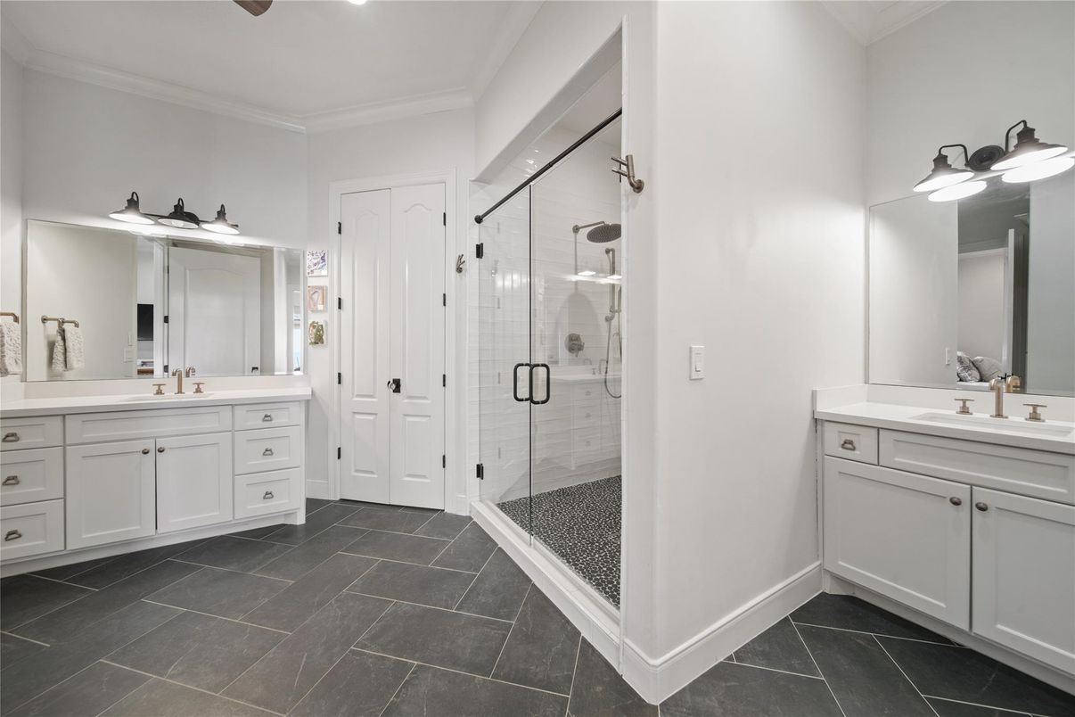 Bathroom, Dual Sink Vanities, Glass Shower, Interior