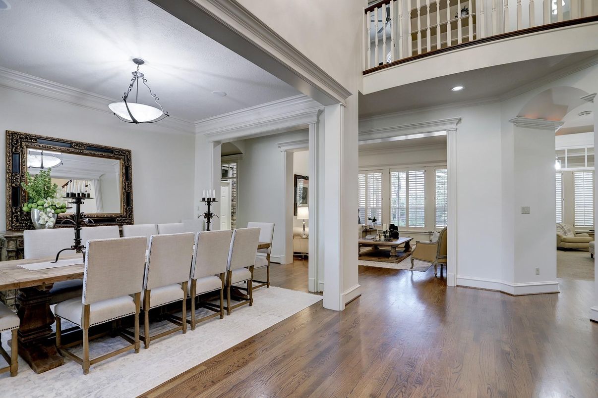 Dining room, Interior, Pendant Lights, Wood Texture Flooring