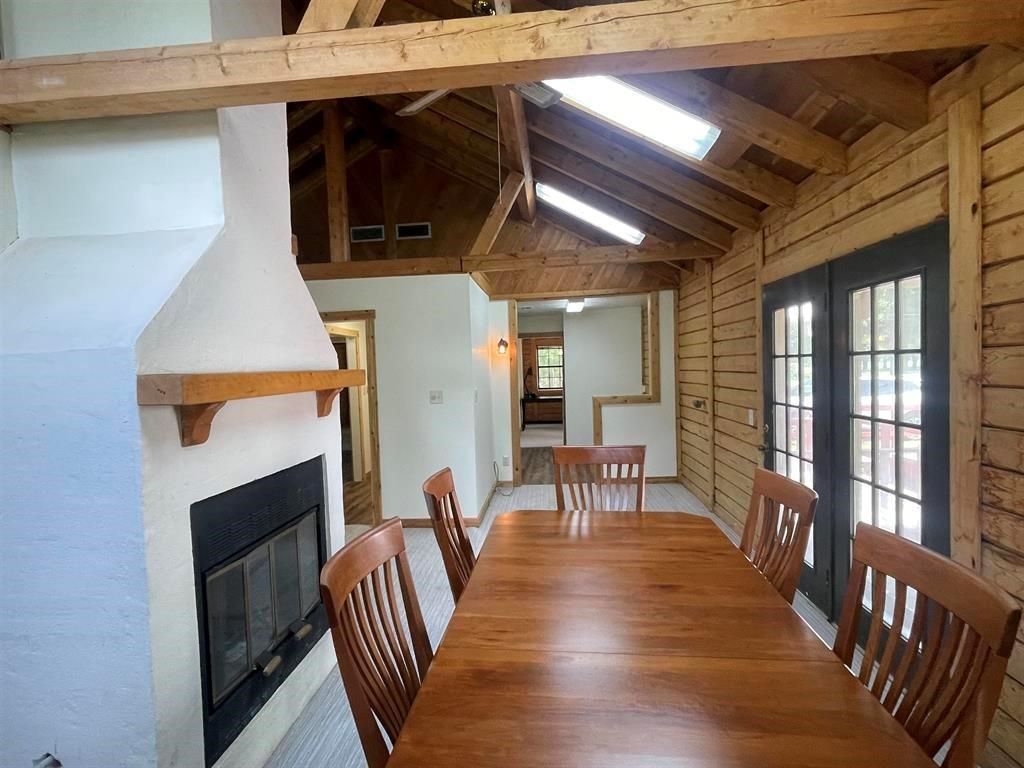 Dining room, Fireplace, Interior, Wooden Beams, Wooden Ceilings, Wooden Walls