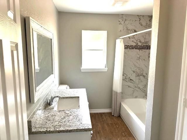 Bathroom, Interior, Marble Walls, Wood Texture Flooring