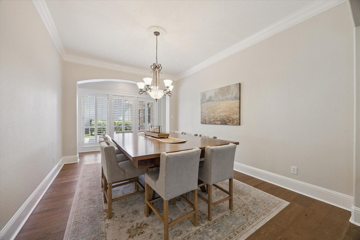 Chandelier, Dining room, Interior, Wood Texture Flooring