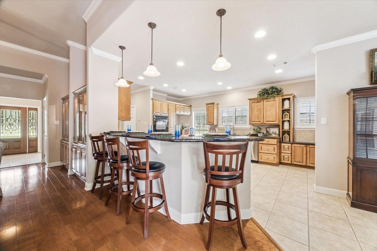 Interior, Kitchen, Pendant Lights, Recessed Lighting, Wood Texture Flooring