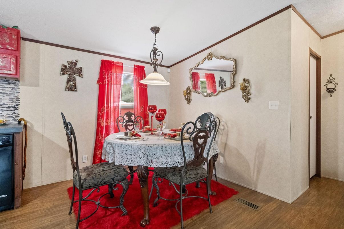 Dining room, Interior, Pendant Lights, Wood Texture Flooring