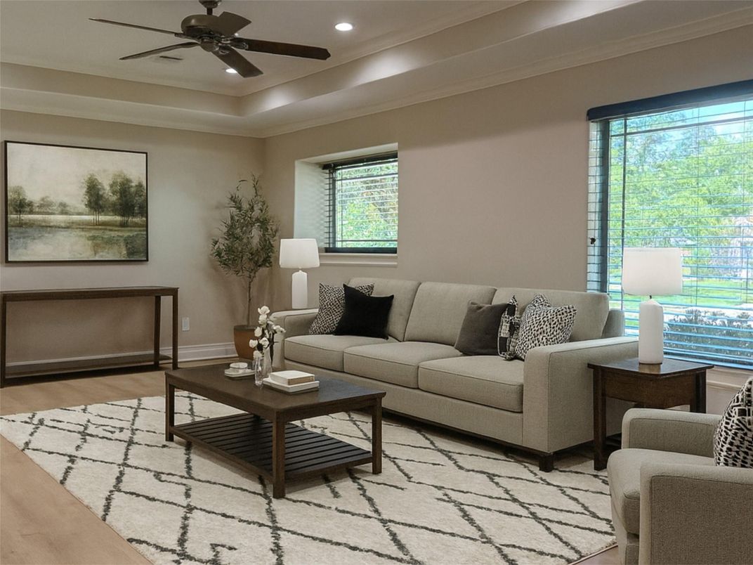 Interior, Living room, Recessed Lighting, Wood Texture Flooring