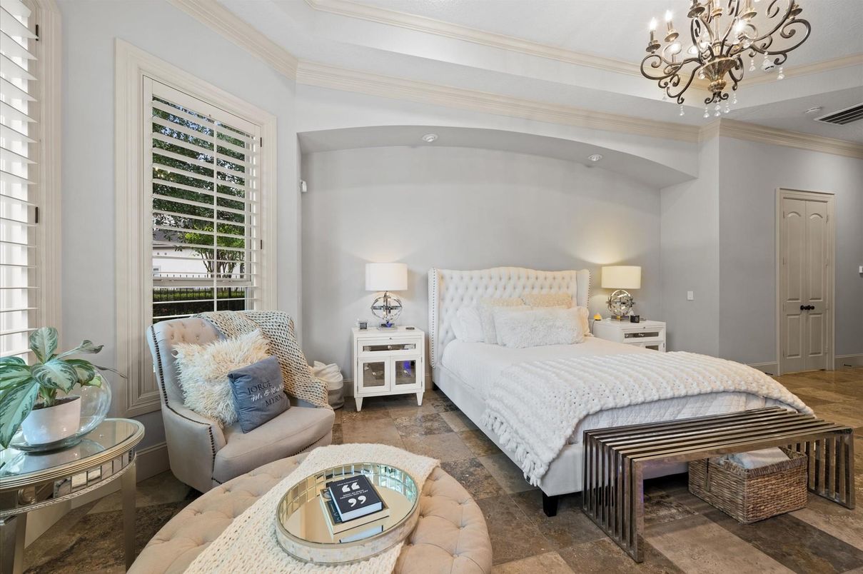 Bedroom, Chandelier, Interior, Wood Texture Flooring