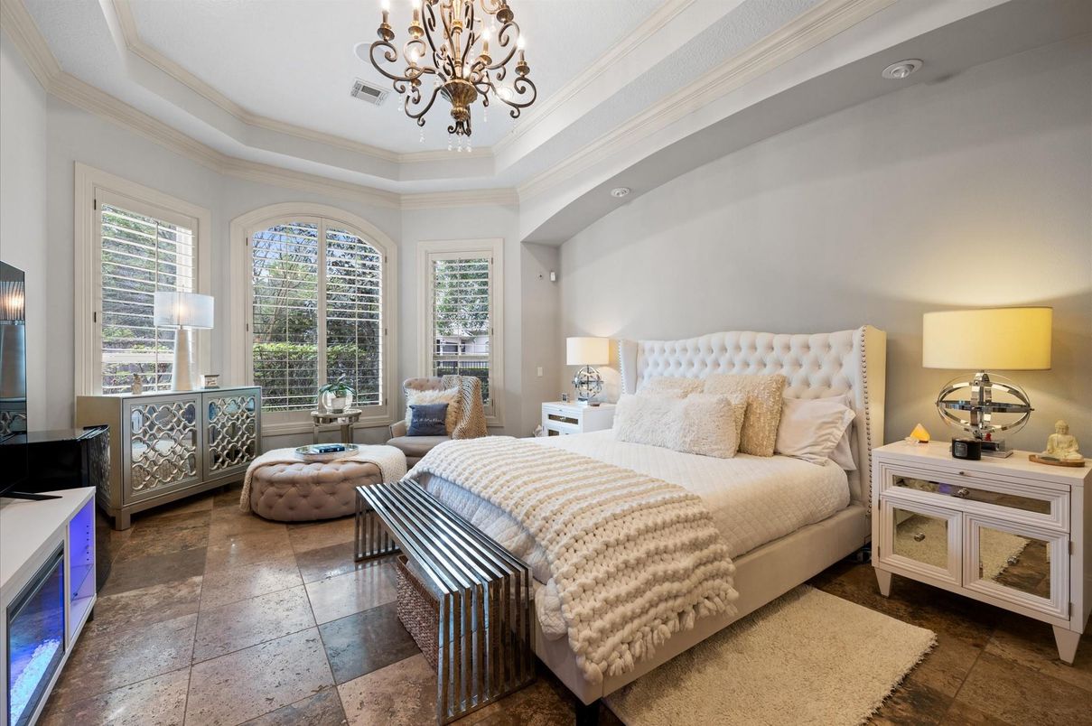 Bedroom, Chandelier, Interior, Recessed Lighting
