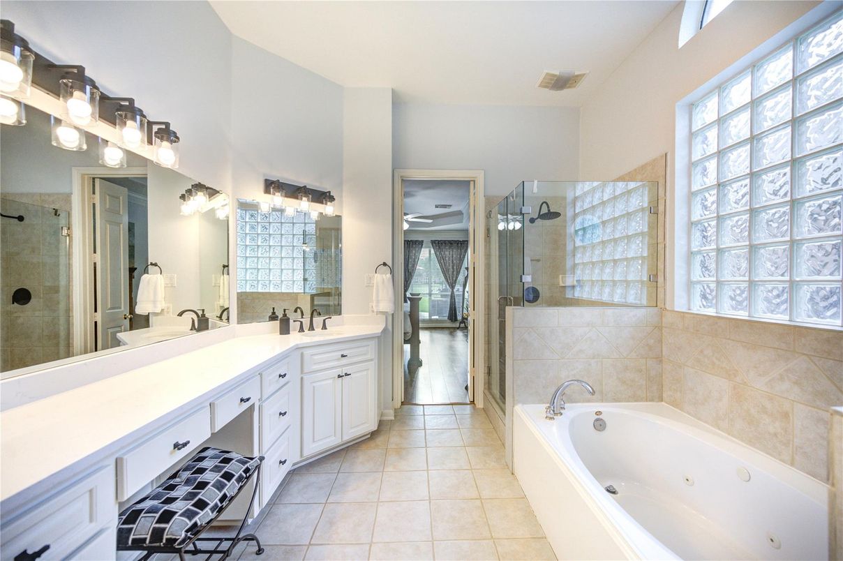 Bathroom, Dual Sink Vanities, Glass Shower, Interior