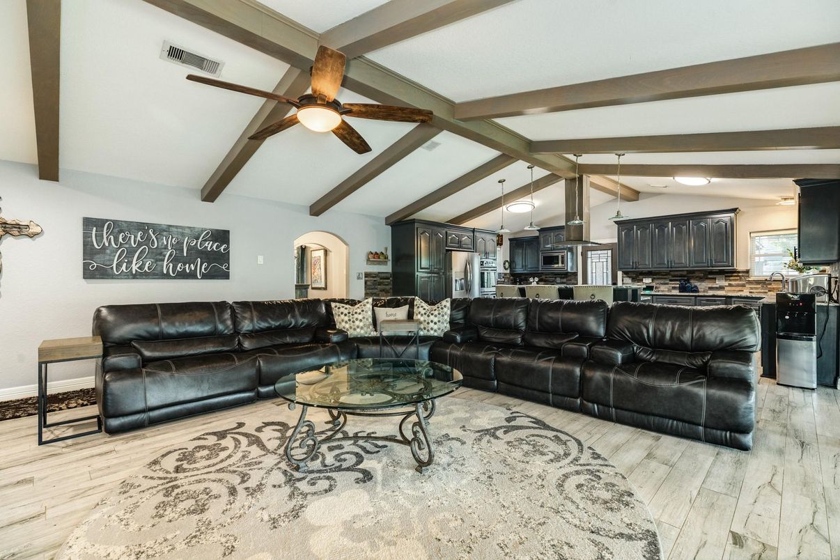 Interior, Kitchen, Living room, Stainless Steel Appliances, Wooden Beams, Wood Texture Flooring