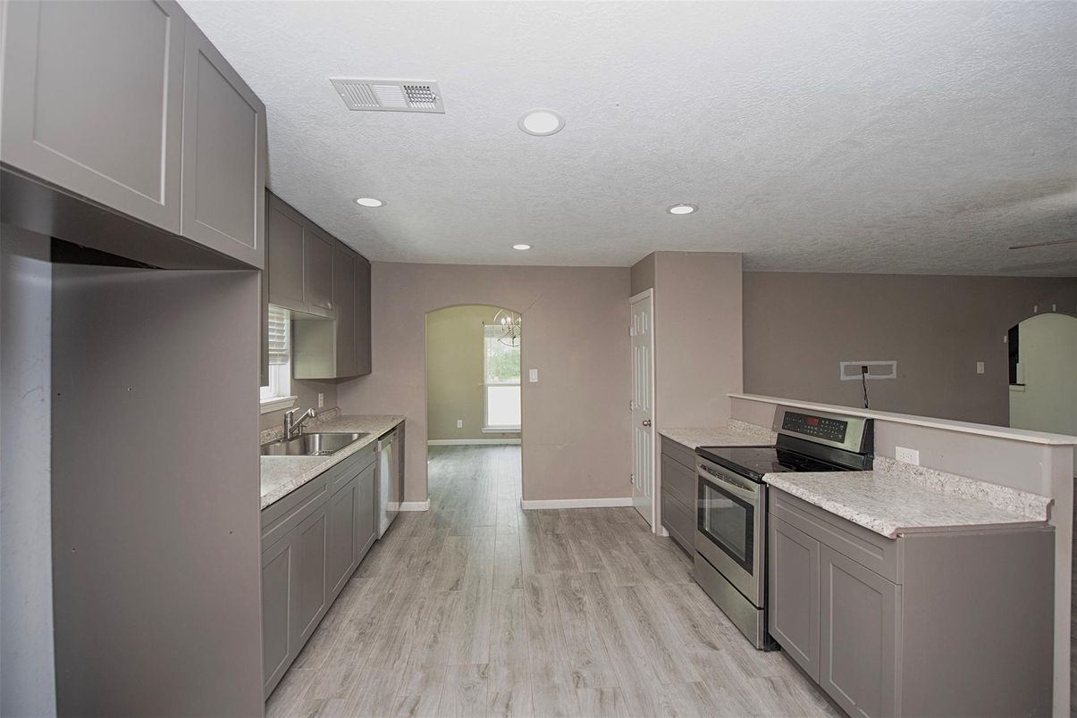 Interior, Kitchen, Recessed Lighting, Wood Texture Flooring