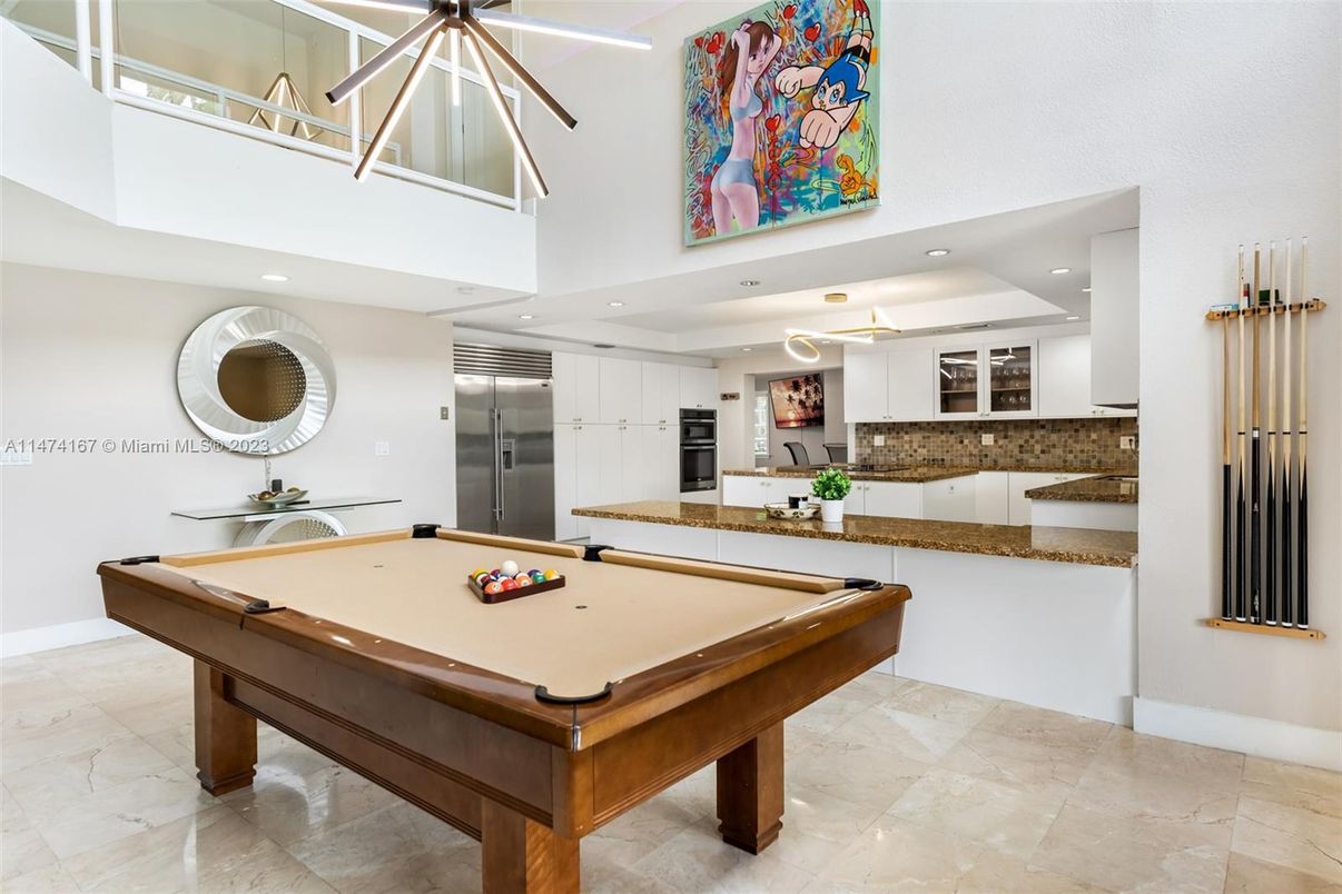 Billiard Table, Game Room, Interior, Pendant Lights, Recessed Lighting