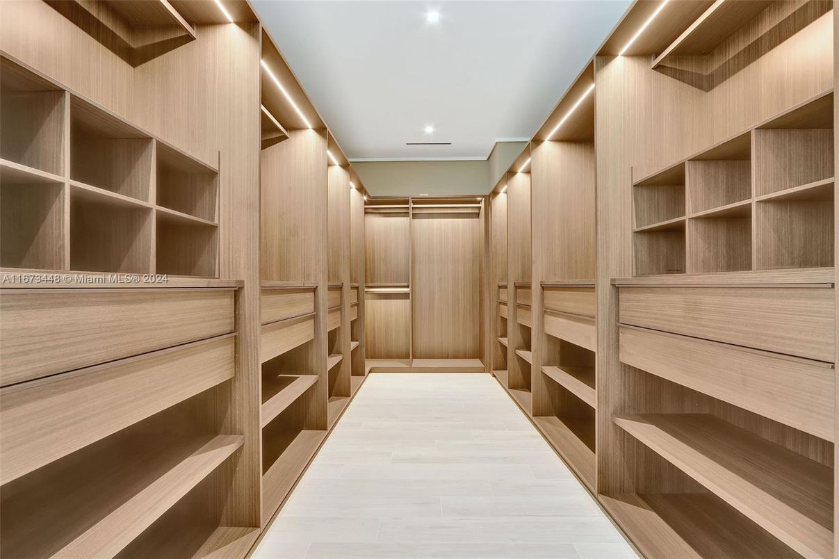 Interior, Recessed Lighting, Walk-in Closets, Wood Texture Flooring, Wooden Walls