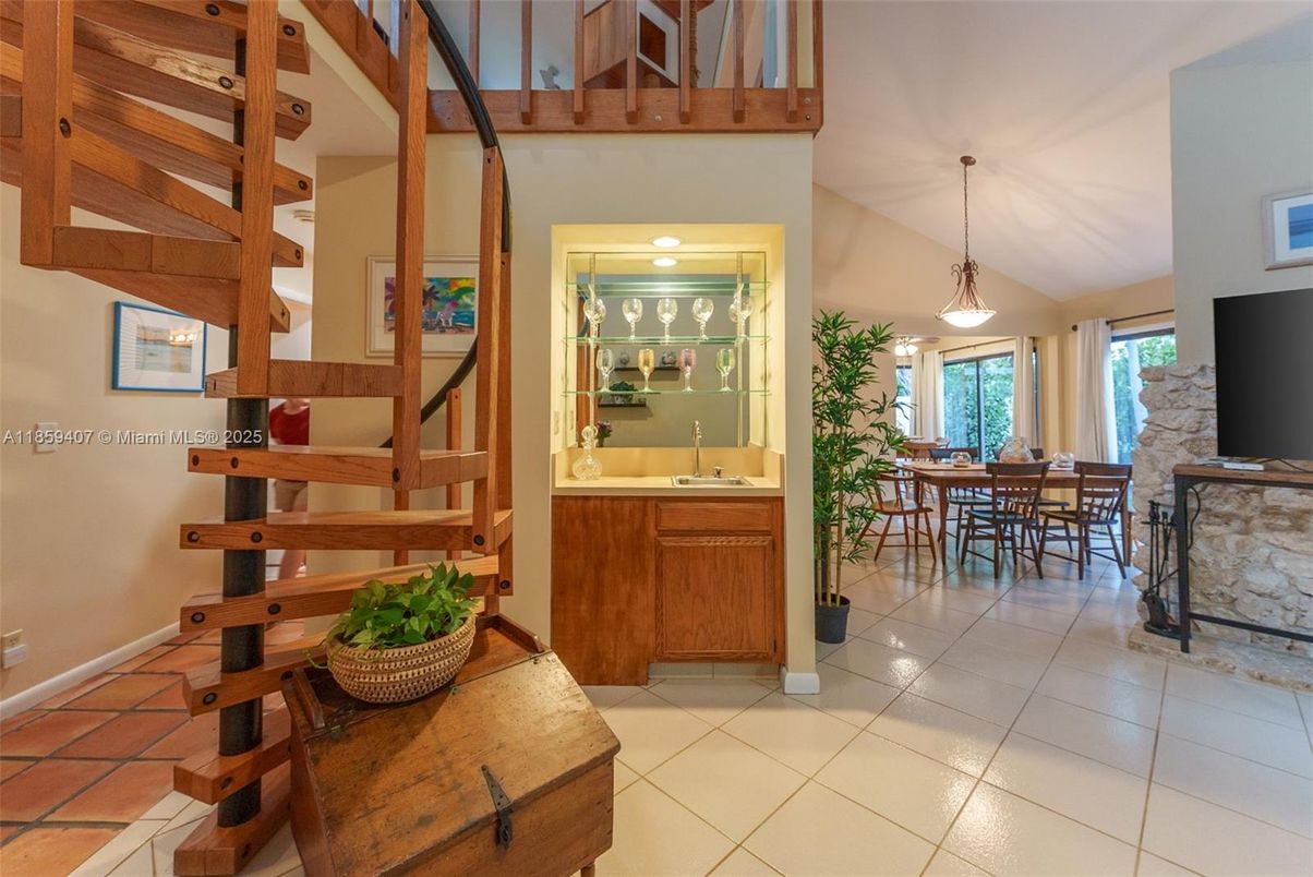 Dining room, Fireplace, Interior, Pendant Lights