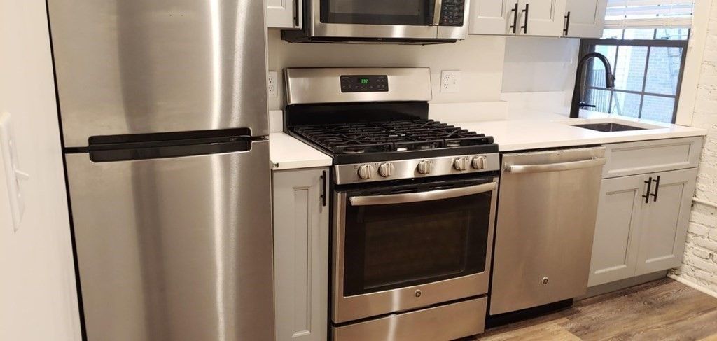 Interior, Kitchen, Stainless Steel Appliances, Wood Texture Flooring