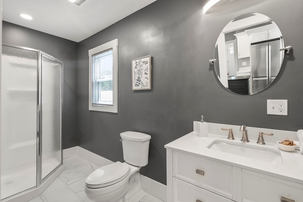 Bathroom, Glass Shower, Interior, Marble, Recessed Lighting