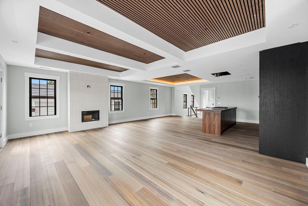 Fireplace, Interior, Recessed Lighting, Wooden Ceilings, Wood Texture Flooring
