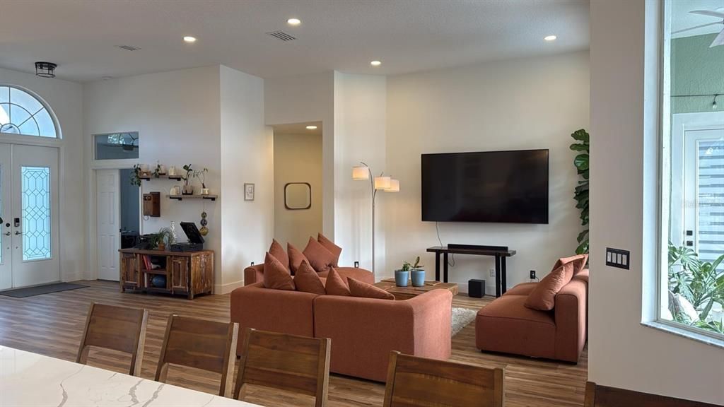 Interior, Living room, Recessed Lighting, Wood Texture Flooring