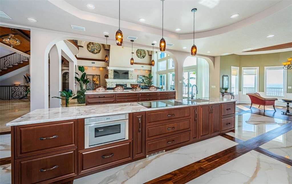 Dining room, Interior, Kitchen, Marble, Pendant Lights, Recessed Lighting