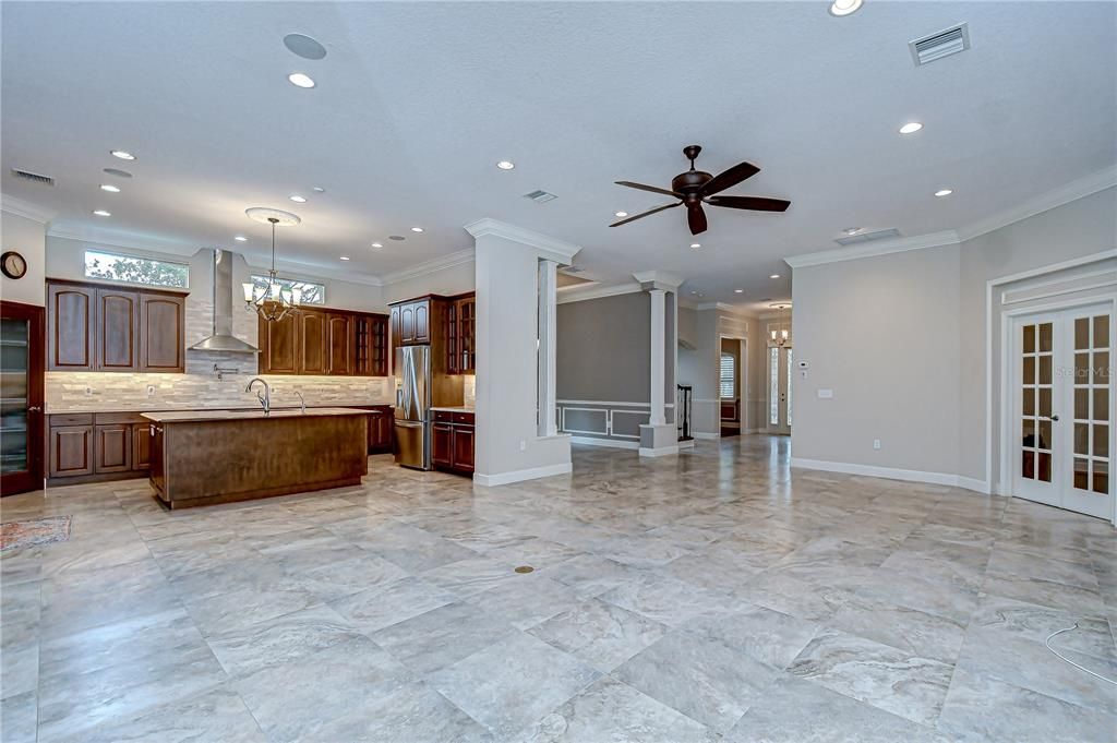 Interior, Kitchen, Marble, Pendant Lights, Recessed Lighting