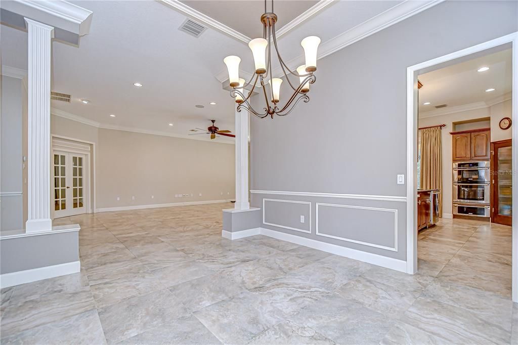 Chandelier, Empty room, Interior, Marble, Recessed Lighting