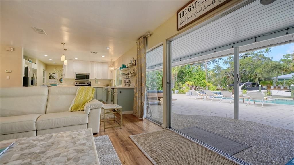 Interior, Kitchen, Living room, Pendant Lights, Recessed Lighting, Stainless Steel Appliances, Wood Texture Flooring