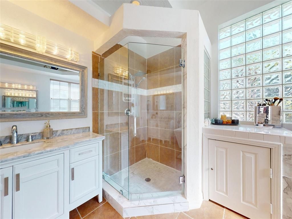 Bathroom, Glass Shower, Interior, Tile Countertops