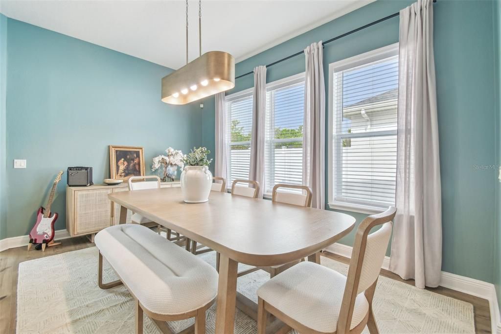 Dining room, Interior, Pendant Lights, Wood Texture Flooring