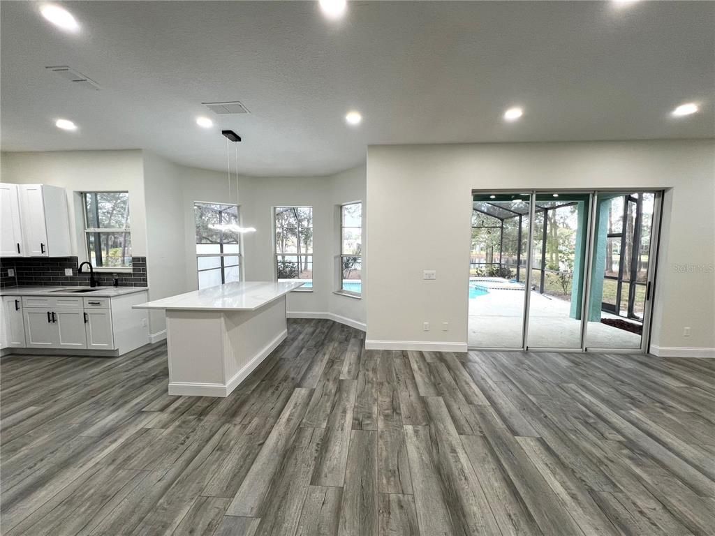 Interior, Kitchen, Pendant Lights, Recessed Lighting, Wood Texture Flooring