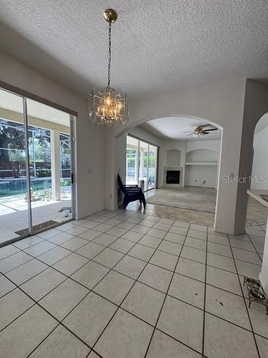 Chandelier, Empty room, Fireplace, Interior