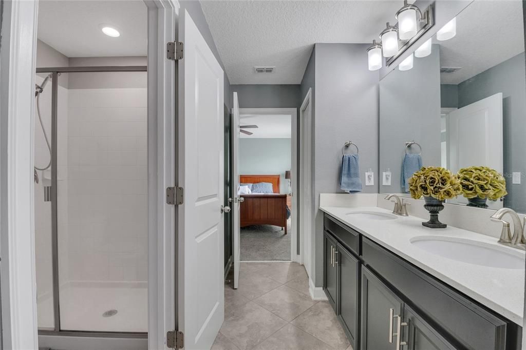 Bathroom, Bedroom, Dual Sink Vanities, Glass Shower, Interior, Recessed Lighting