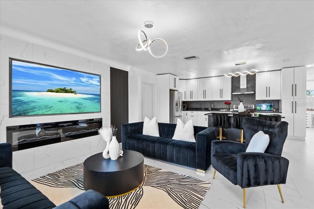 Interior, Kitchen, Living room, Pendant Lights, Stainless Steel Appliances