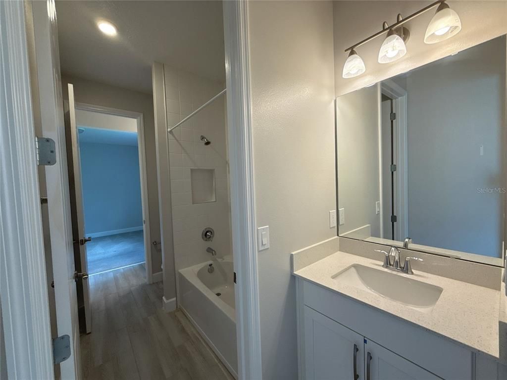 Bathroom, Interior, Recessed Lighting, Wood Texture Flooring