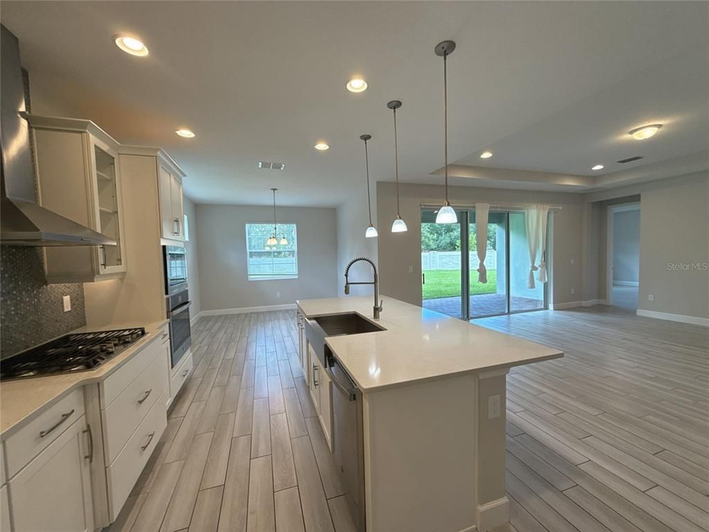 Interior, Kitchen, Pendant Lights, Recessed Lighting, Wood Texture Flooring