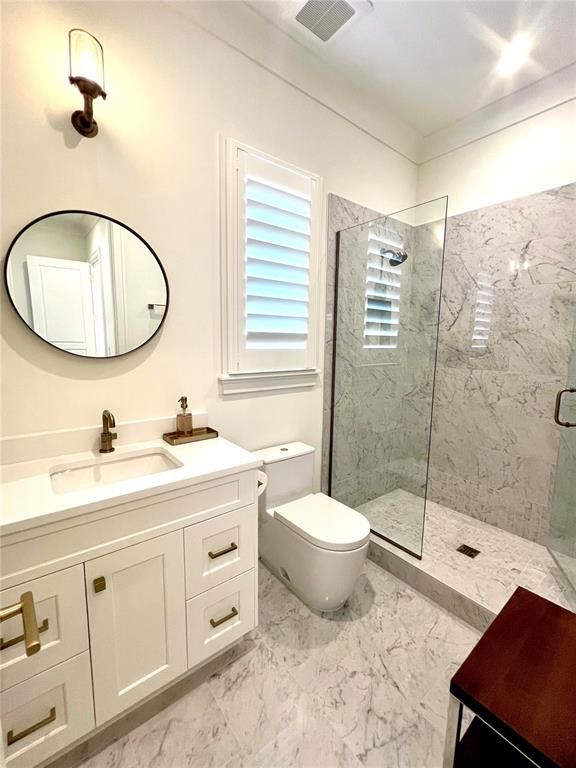 Bathroom, Glass Shower, Interior, Marble, Marble Walls