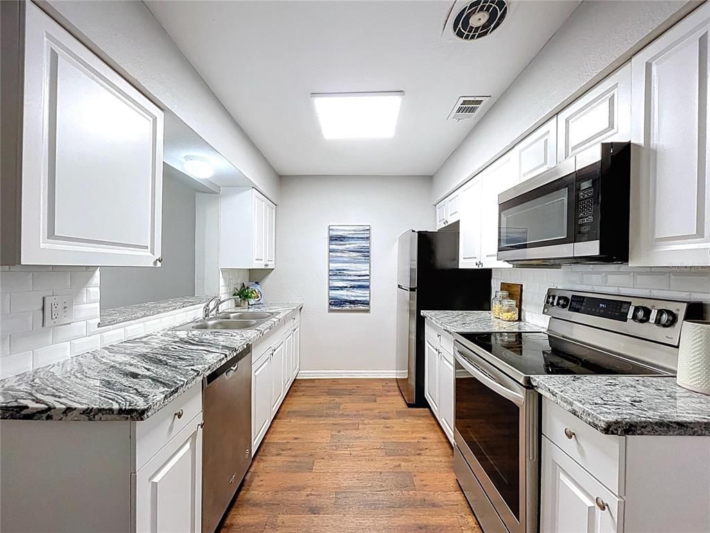 Interior, Kitchen, Stainless Steel Appliances, Wood Texture Flooring